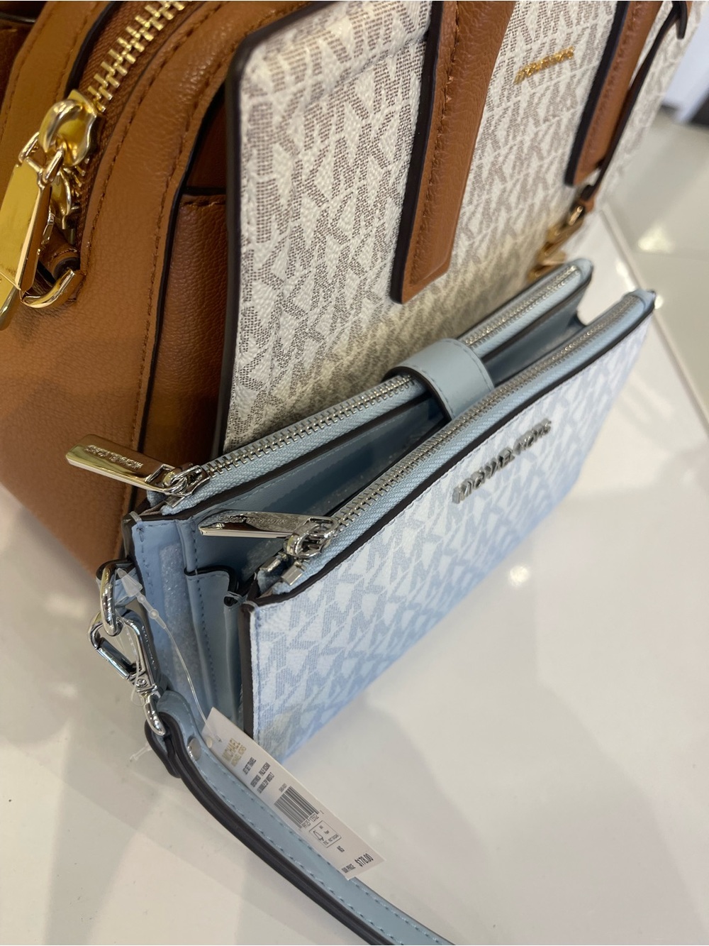 MICHAEL KORS Jet Set Large Double Zip Ombré Signature Logo Wristlet Pale Ocean - Picture 5 of 16